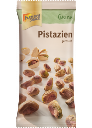 Opakowanie prażonych pistacji bez łupiny 50g z logo Farmer's Snack.