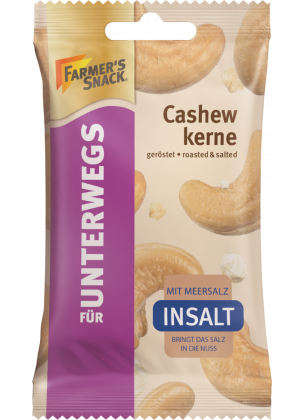Freigestellte Verpackung von Unterwegs-Verpackungen geröstete Cashewkerne mit InSalt-Logo