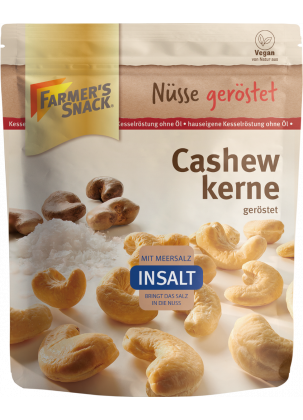 Opakowanie orzechów nerkowca InSalt 125g z logo Farmer's Snack, Insalt i DLG