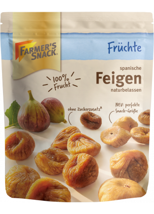 Opakowanie suszonych fig 200 g z logo Farmer's Snack, 100% owoców i etykietą wegańską