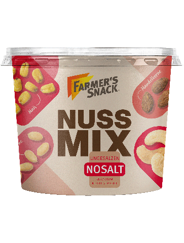 Freigestellte Verpackung von Farmer's Snack Nuss Mix NoSalt Becher 225g