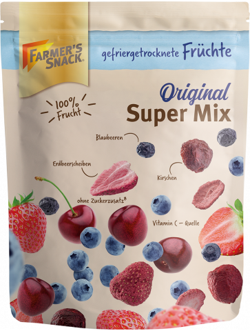 Freigestellte Verpackung von Super Mix gefriergetrocknete Früchte