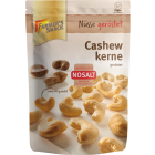 Freestanding packaging for NoSalt 150g cashew nuts with Farmer's Snack logo, Nosalt logo and vegan seal