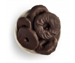 Anillas de manzana cubiertas con chocolate negro con base de bol blanco