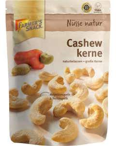 Exempt packaging of natural cashew nuts 175g with Farmer's Snack logo, DLG logo and vegan label