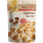 Freigestellte Verpackung von Cashewkernen NoSalt 150g mit Farmer's Snack Logo, Nosalt Logo und Vegan-Siegel