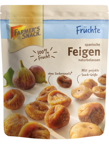 Opakowanie suszonych fig 200 g z logo Farmer's Snack, 100% owoców i etykietą wegańską