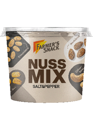 Freigestellte Verpackung von Farmer's Snack Nuss Mix Salt & Pepper Becher 225g