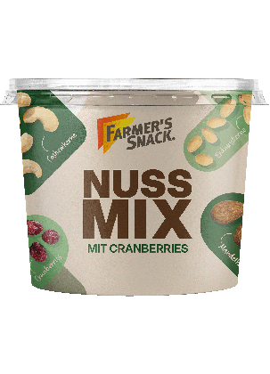 Freigestellte Verpackung von Farmer's Snack Nuss Mix mit Cranberries Becher 225g