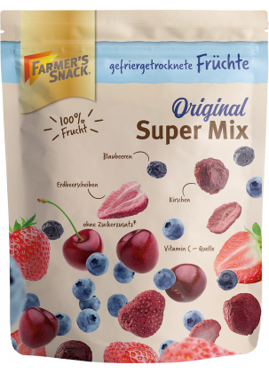 Freigestellte Verpackung von Super Mix gefriergetrocknete Früchte