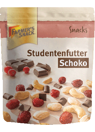 Freigestellte Verpackung von Farmer's Snack Studentenfutter Schoko 100g