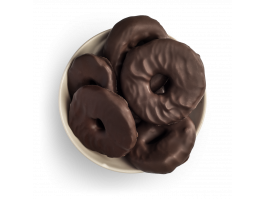 Anillas de manzana cubiertas con chocolate negro con base de bol blanco