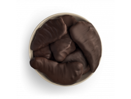 Mango con chocolate negro en una base de bol blanco