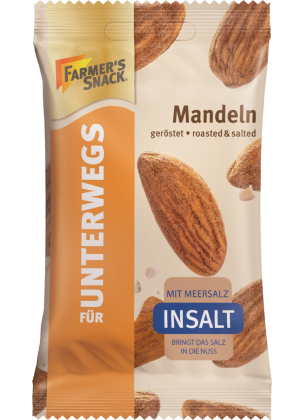 Freigestellte Verpackung von Unterwegs-Verpackungen geröstete Mandeln mit InSalt-Logo