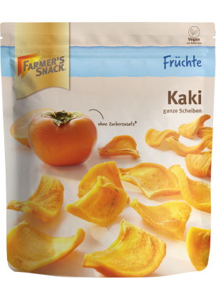 Opakowanie suszonej persymony 125 g z logo Farmer's Snack i etykietą wegańską