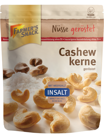 Bolsa con base de anacardos InSalt 125g con el logotipo de Farmer's Snack, Insalt y DLG