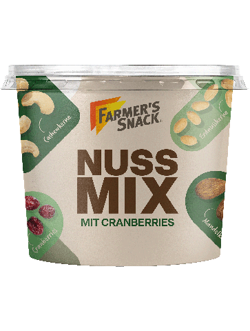 Freigestellte Verpackung von Farmer's Snack Nuss Mix mit Cranberries Becher 225g